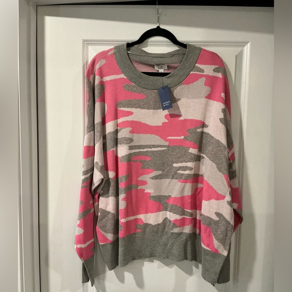 Crown & Ivy Pink and Gray Camo Sweater